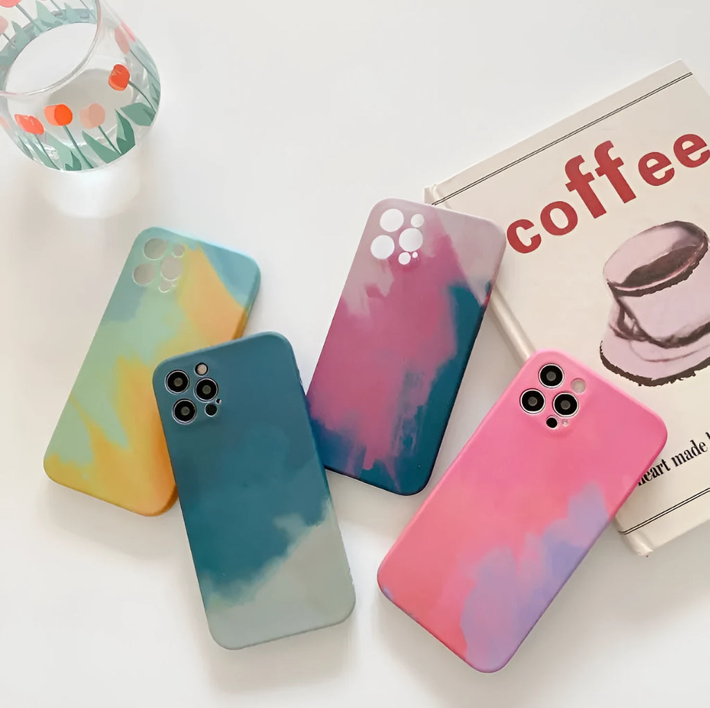 Soft silicone iPhone case with abstract gradient oil painting geometric pattern design