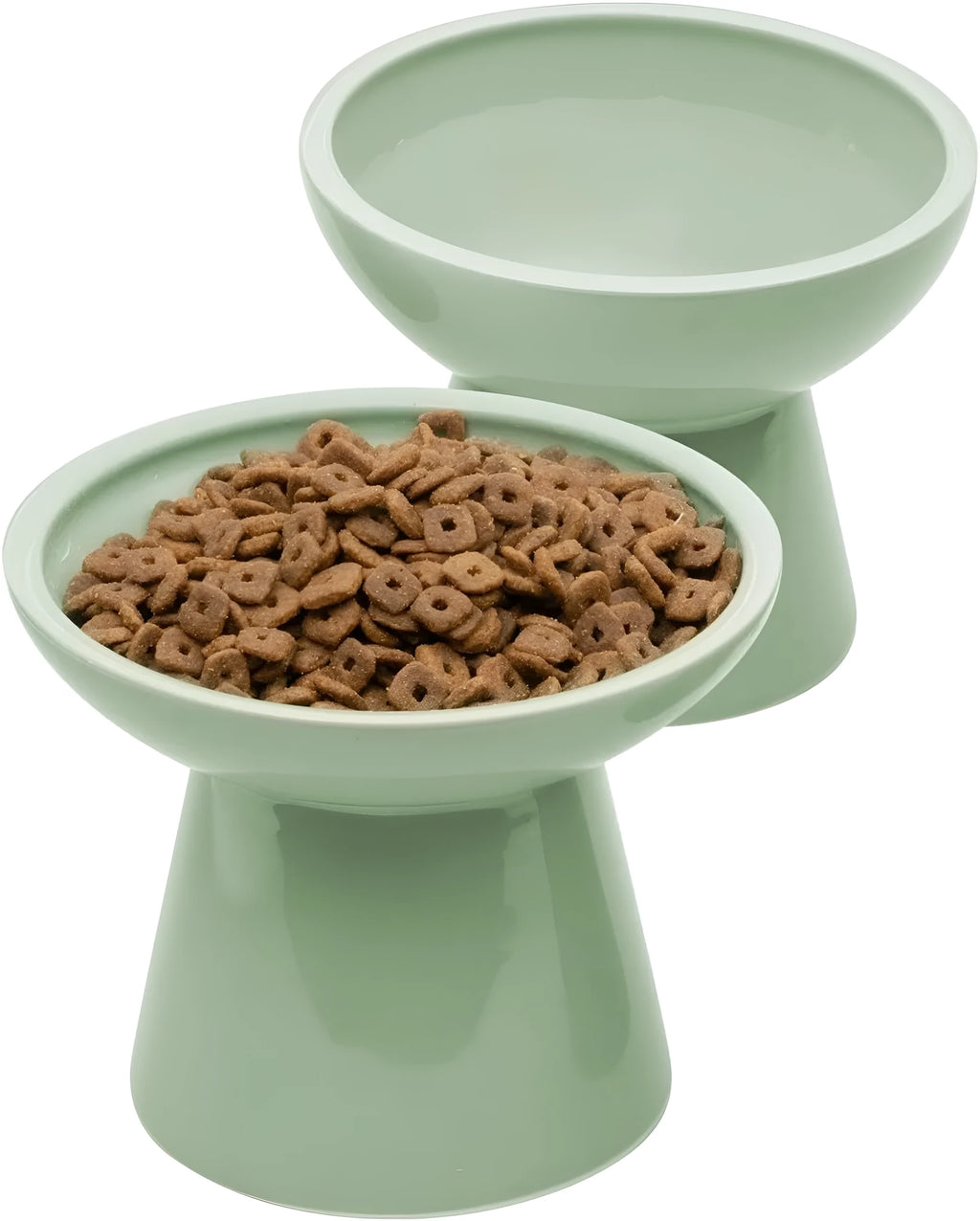 Elevated ceramic cat bowl with wide shallow design in blue green pink or white