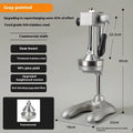 Vertical stainless steel manual citrus juicer with zinc alloy base in various colours and head types.