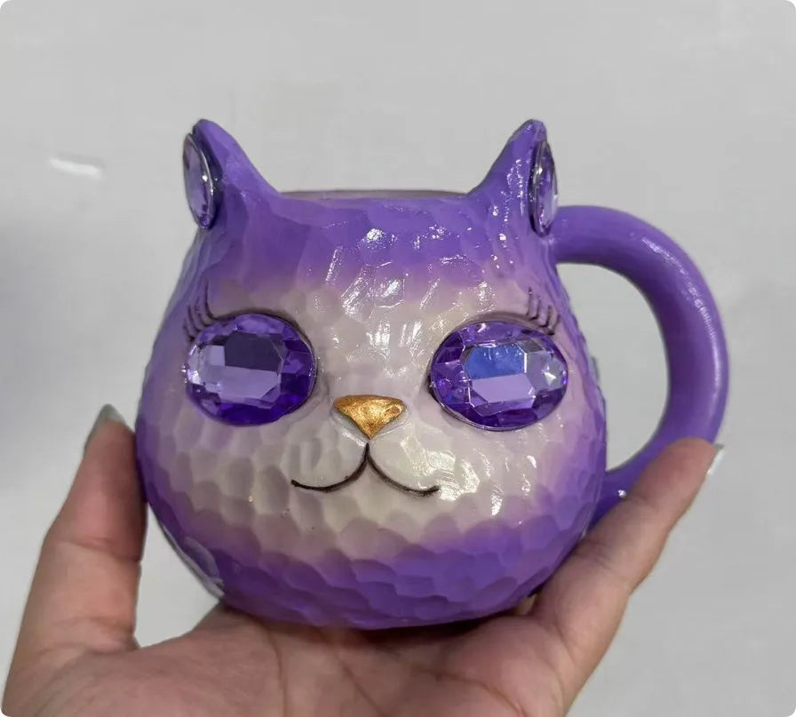 American style decorative resin cat cup available in blue, green, pink and purple colours.
