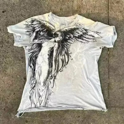 Men's gothic style short sleeve T-shirt with a cartoon pattern in colour HQ929