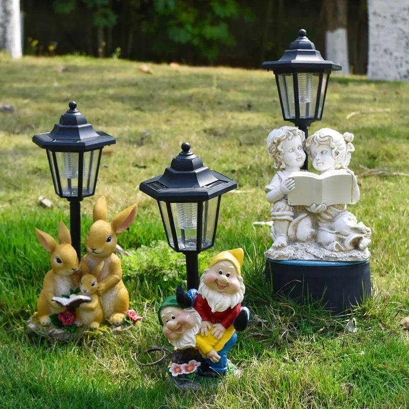 Hexagonal solar garden lamp in synthetic resin with decorative design