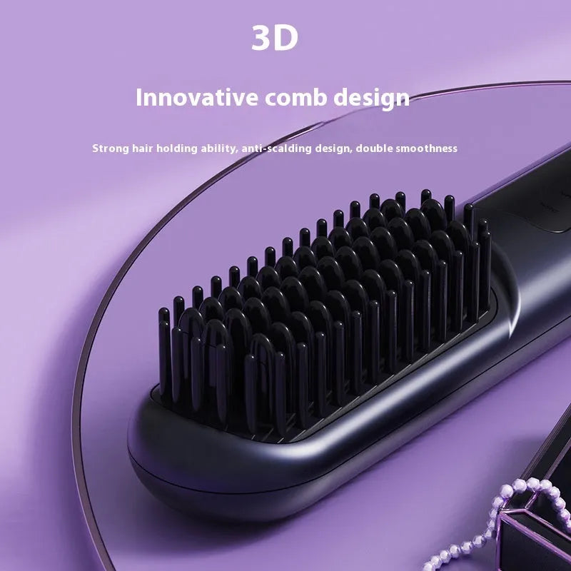 Portable charging negative ion hair straightening comb in white, blue, or grey colours