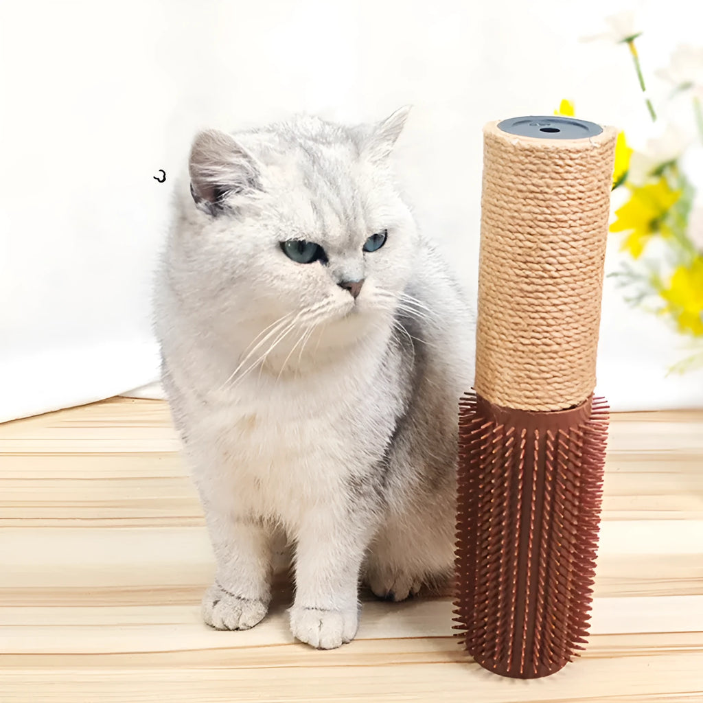 Brown sisal fibre cat scratching post standing 30cm tall
