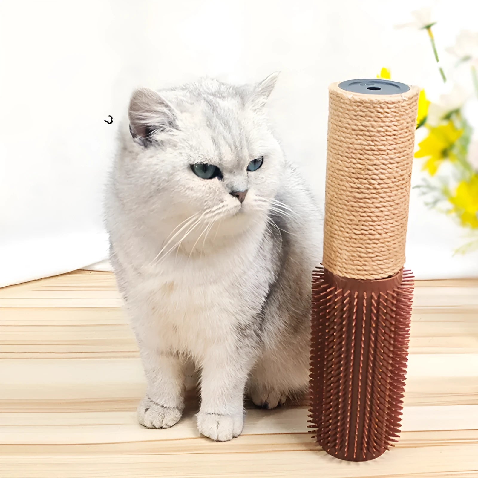 Brown sisal fibre cat scratching post standing 30cm tall