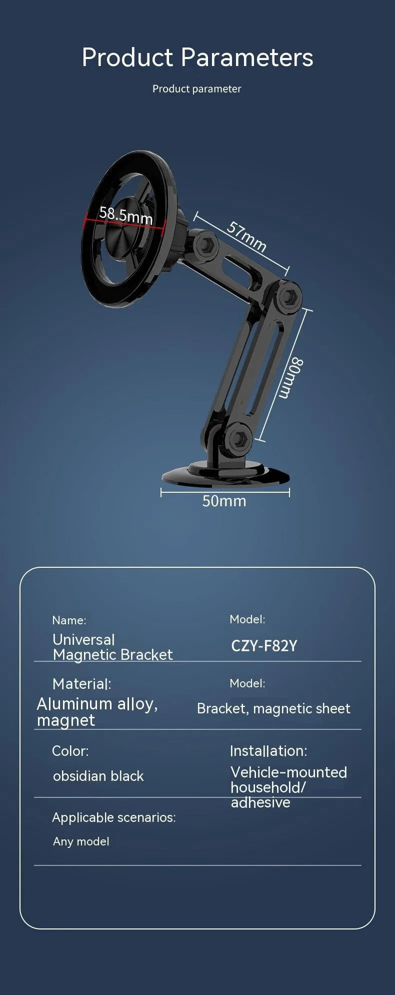All-metal magnetic car phone holder with magnetic rings and adhesive pads in multiple colour options