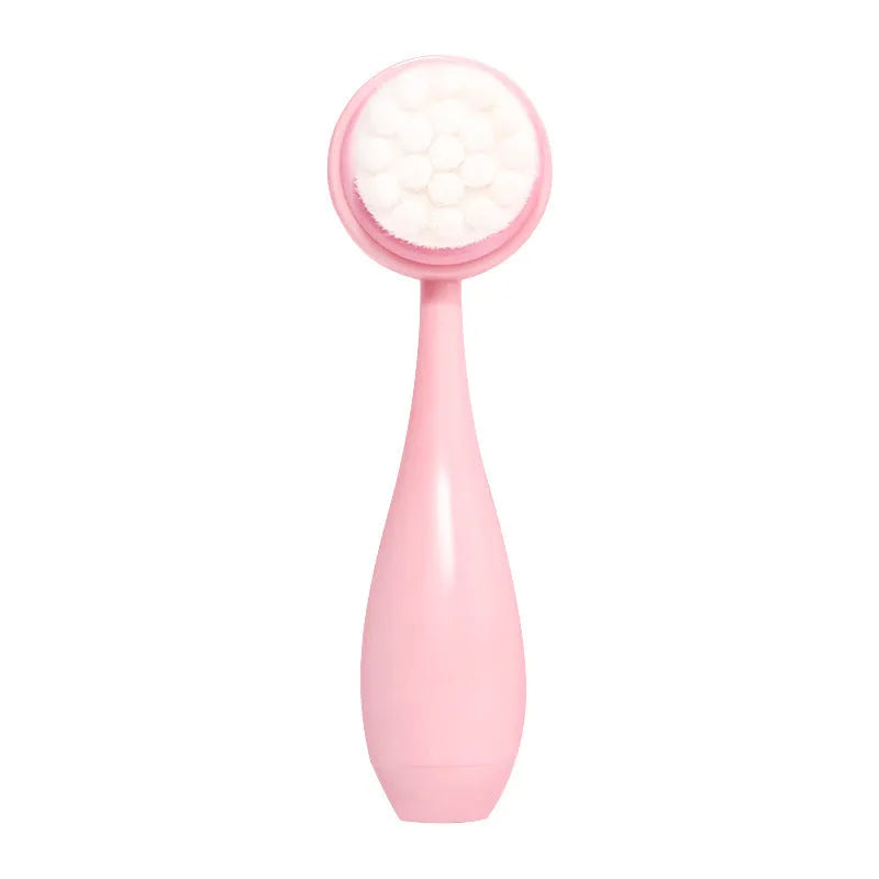 Facial brush set with coral fleece hair band and four nylon brush heads in purple grey white pink colours