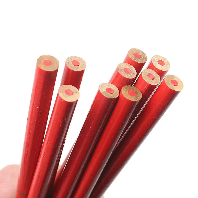 10 red and blue two-colour round wooden carpenter's pencils for marking