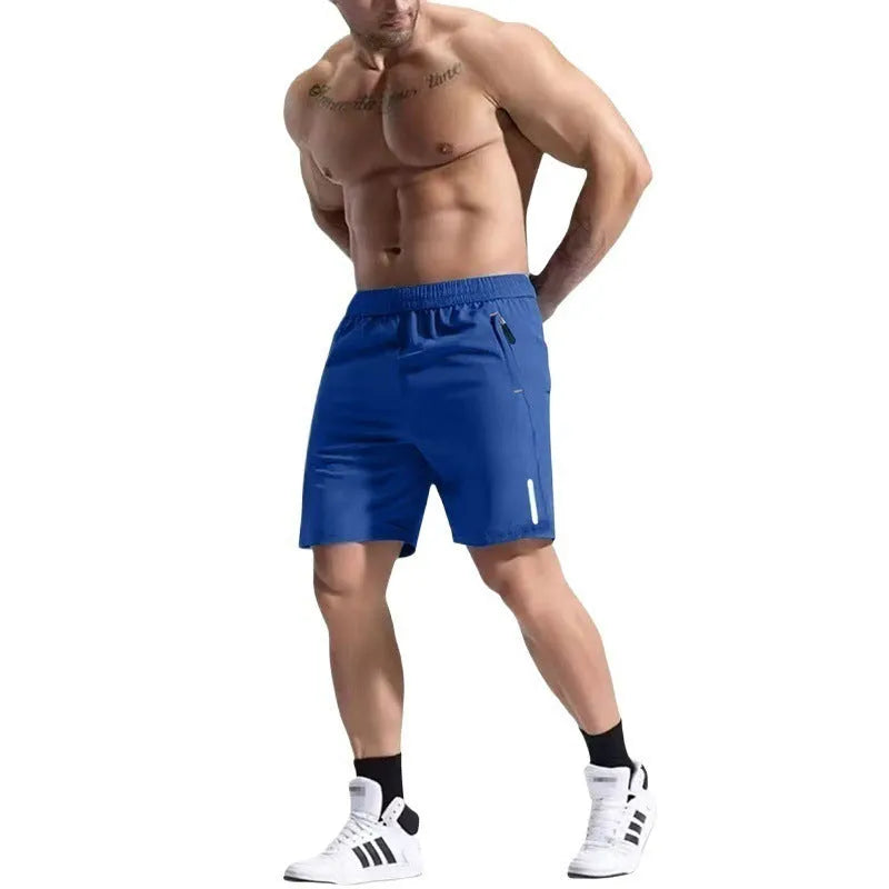 Men's grey elastic waist bamboo fibre sports shorts laid flat, showing drawstring and shorts length.
