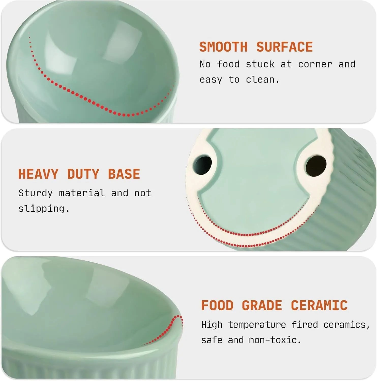 Round ceramic elevated cat bowl in green colour on a table