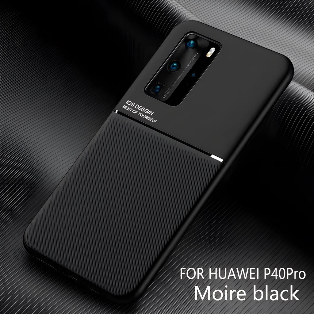 Huawei magnetic friction anti-fall back cover in black with PU leather finish and TPU inner shell for P30 Pro.