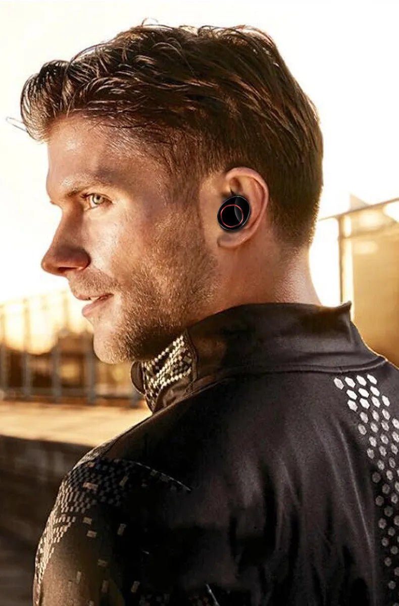 X11 Bluetooth wireless earphones in black with charging case and earpiece sleeves