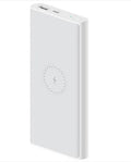 White and black large capacity 10000mAh power bank with USB Type-C port and wireless charging pad.