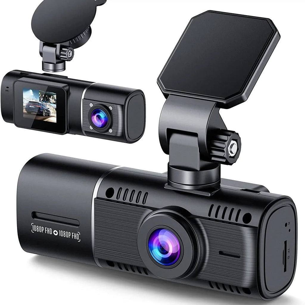 Standard black car dash camera for front and rear recording with a 1.5-inch screen