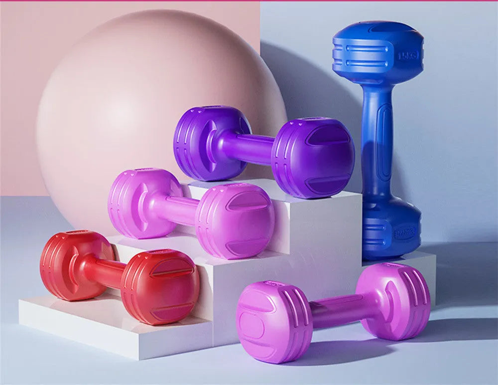 Pair of Longway China Red PE dumbbells on a light background, available in 1 to 5 kg weights