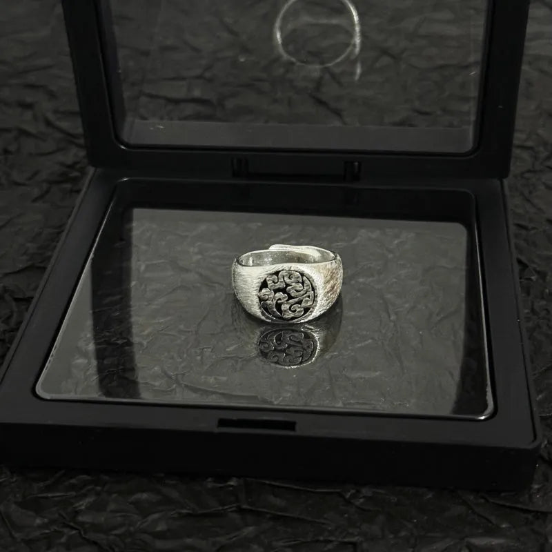 Retro cross alloy vintage ring with niche hip-hop style design on index finger