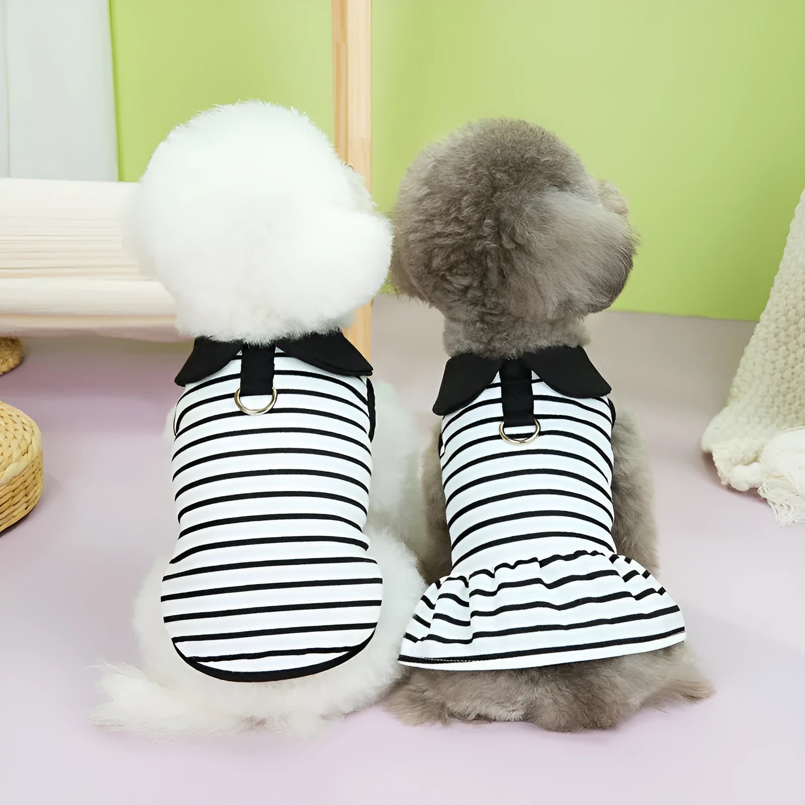 Cotton dog t-shirt and striped skirt summer outfit set in various sizes