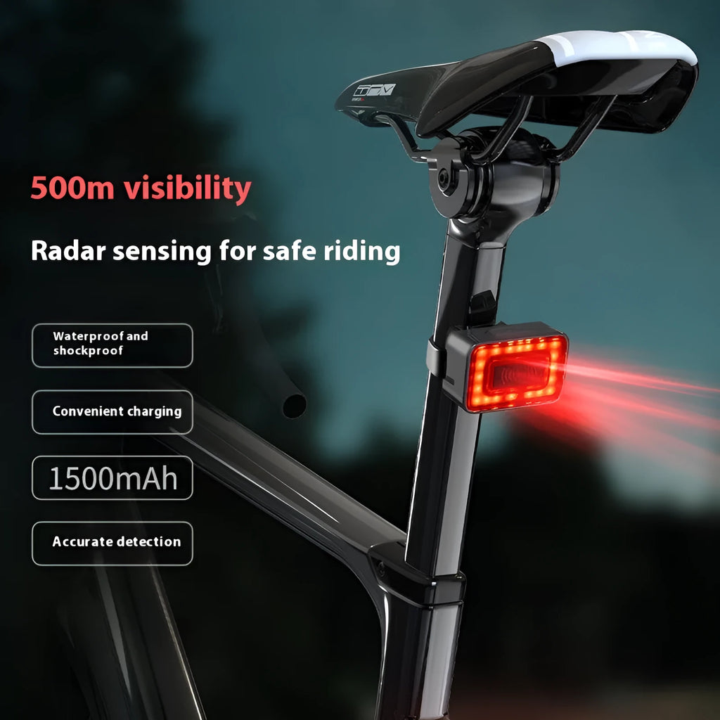 Smart millimeter wave radar bicycle taillight with double bracket in black colour