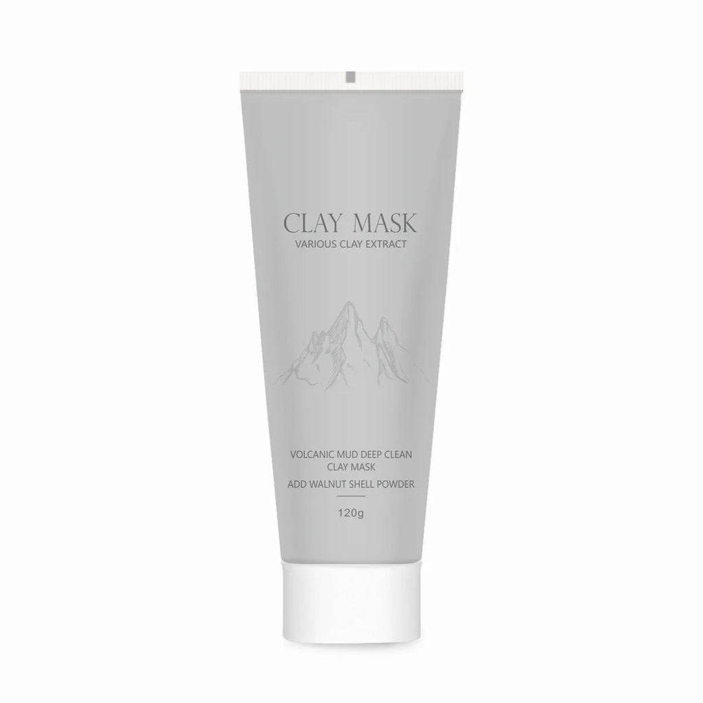 Volcanic mud mask 120ml pot with brush, deep cleansing facial mask for oily and sensitive skin
