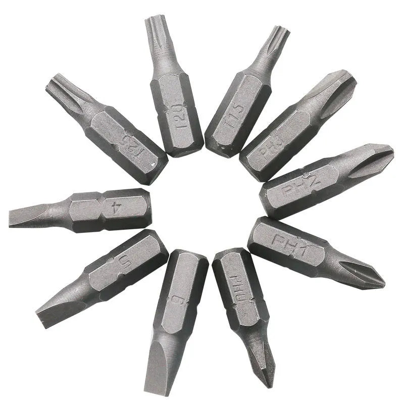 L-shaped double-headed socket wrench with ten steel bits in connecting rod handle configuration