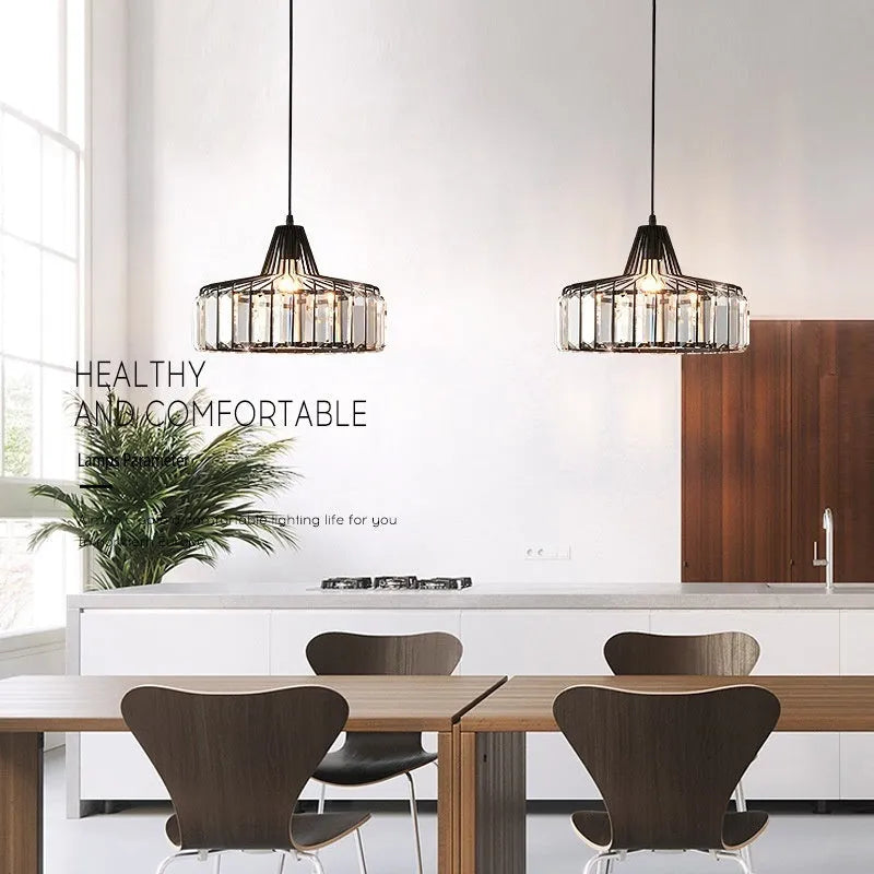 Crystal ceiling chandelier with iron frame in light luxury style showing black and gold finish options