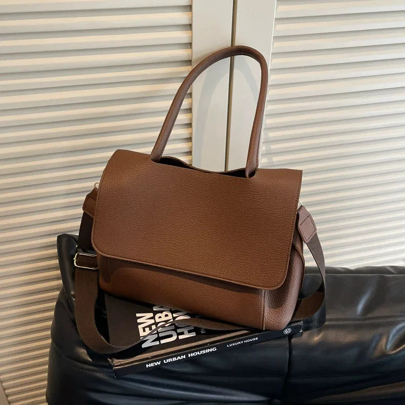 Horizontal square PU tote bag with double shoulder straps in neutral colour options