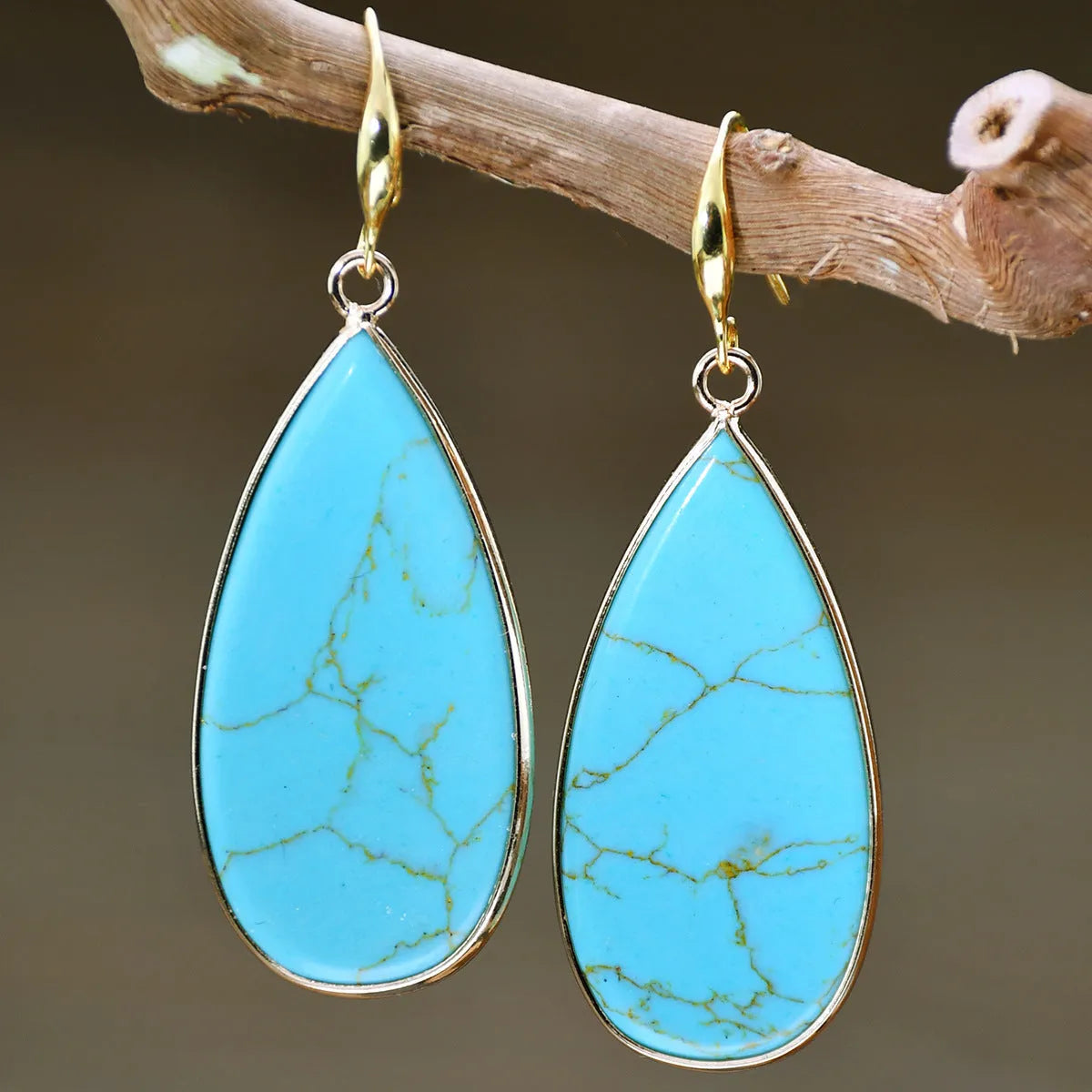 Vintage long water drop stone earrings in five colour options with textured surface