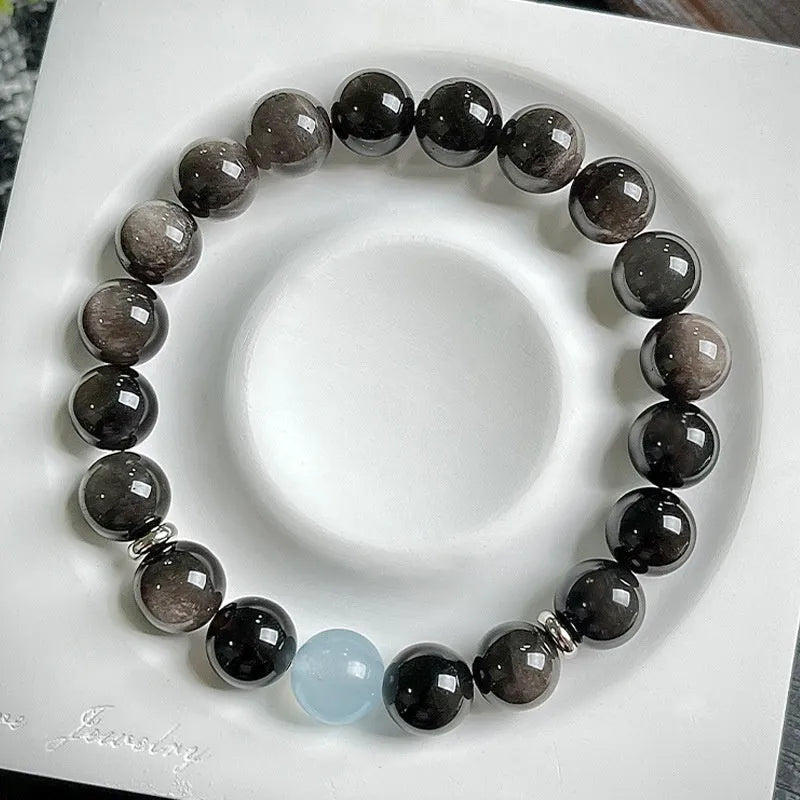Natural Silver Stone Buddha beads bracelet 10mm unisex hand toy in Wukong style with U-shaped design
