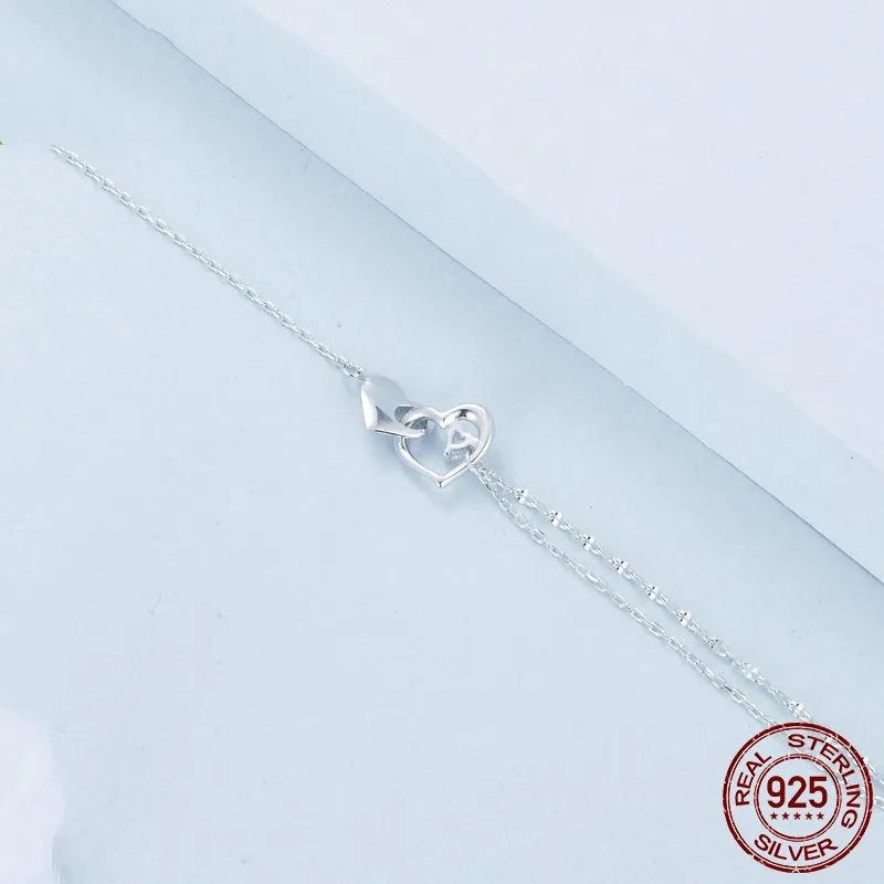 S925 sterling silver double heart bracelet for women in BSB178 colour on white background