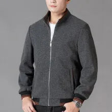 Men's gray fleece jacket sports style with side pocket long sleeves autumn clothing