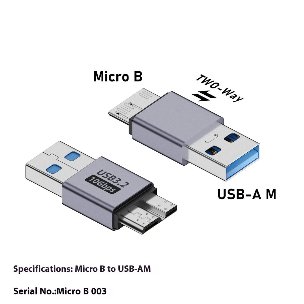 USB AM to Micro-B adapter for connecting old hard drives and phones.