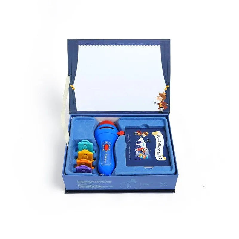 SmartKids children's story projector torch with rotating fairy tale discs projecting images on wall
