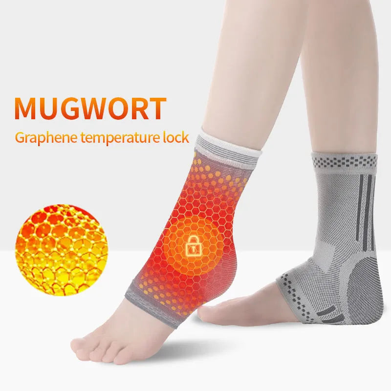 Graphene ankle brace compression sleeve with copper-infused fabric for sprain and tendonitis support