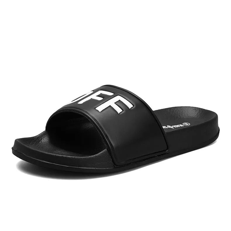 Large men's open toe slippers with rubber sole available in black and white colours
