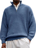 Fashion men's casual long sleeve half-zip stand collar polo shirt pullover sweater in black