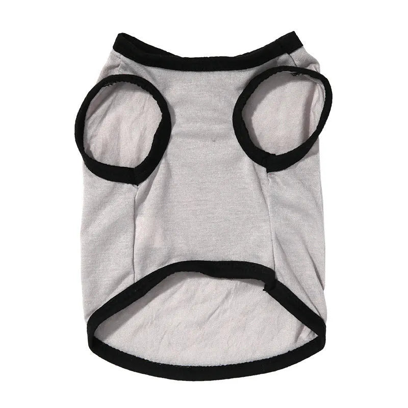 Grey dacron pet vest for dogs and cats, casual style, shown on a small pet with five size options from XS to XL