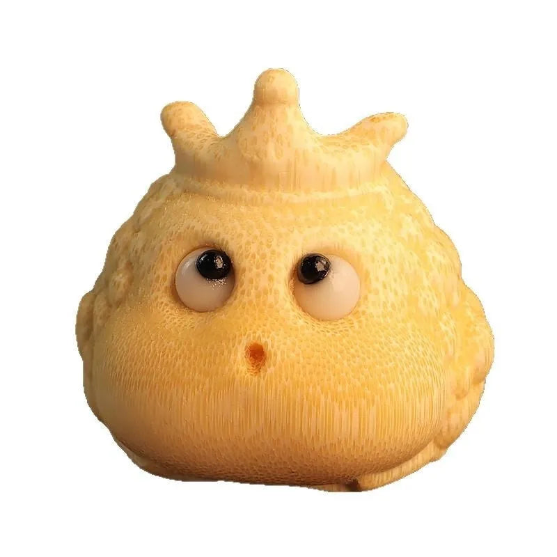 Solid bamboo hand-carved Crown Princess Toad figurine ornament in cute style