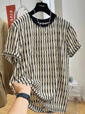 Men's black striped casual shirt with short sleeves and loose fit