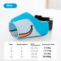 Canvas dog mouth cover muzzle in Ollie Brown Bear colour, shown alongside Bondi Blue Shark option.
