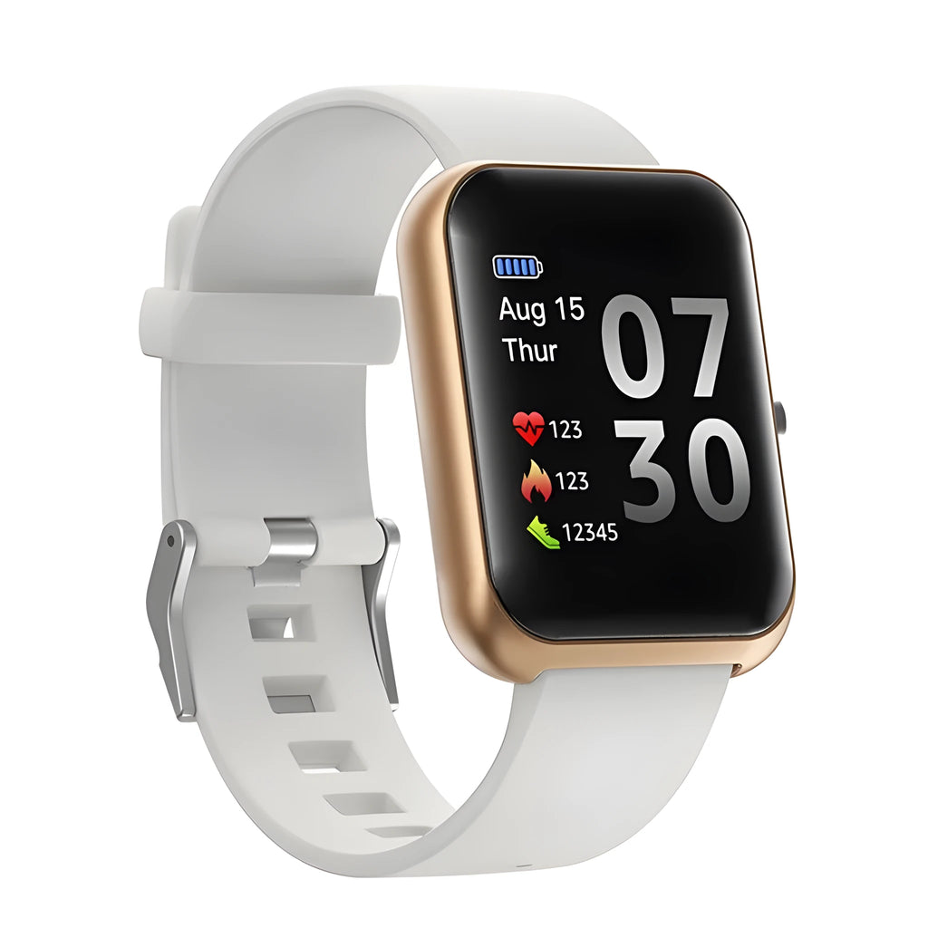 Square couple smart watch with silicone strap and aluminium case in multiple colours