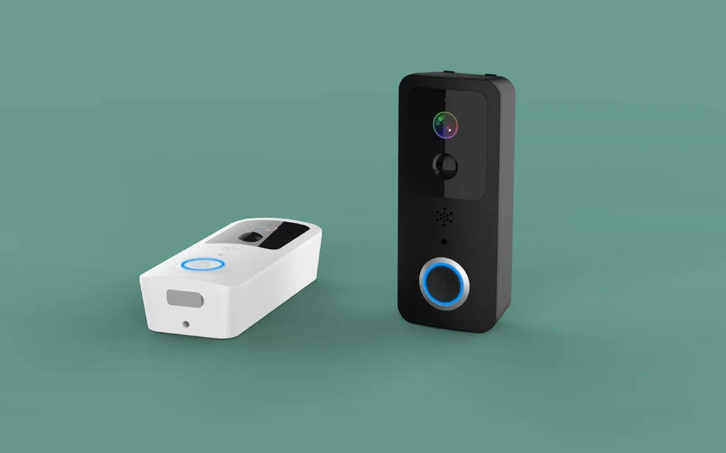 Black or white waterproof visual doorbell with HD camera lens and smart home security features