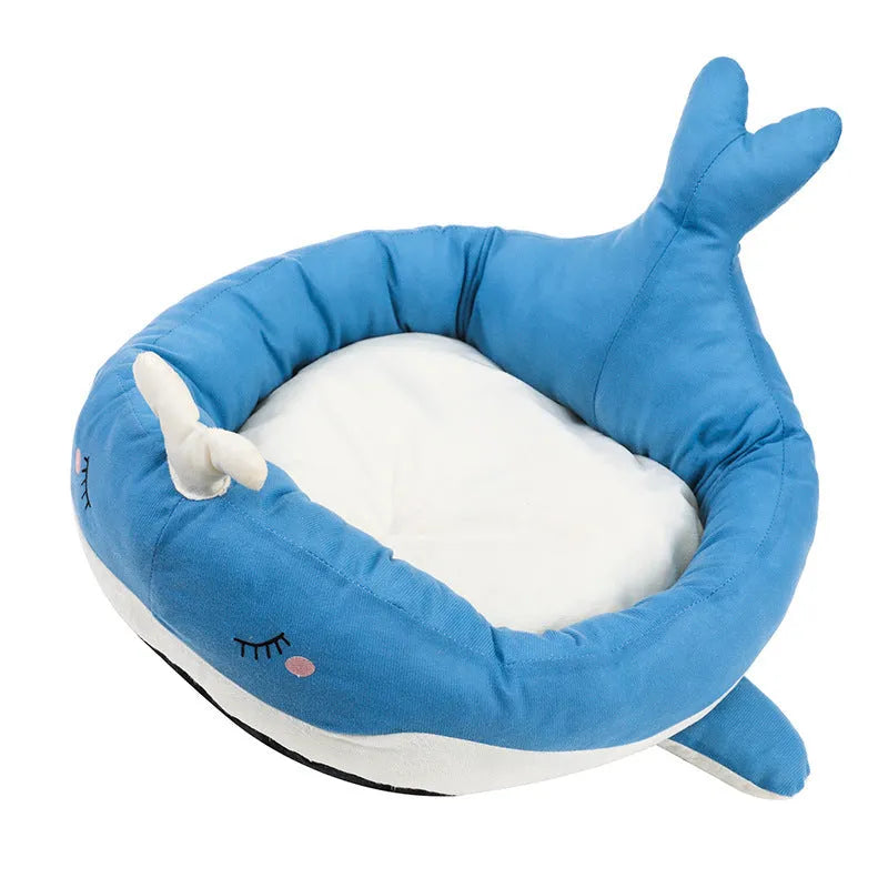 Duck-shaped fluffy pet bed sofa for small dogs and cats in blue colour