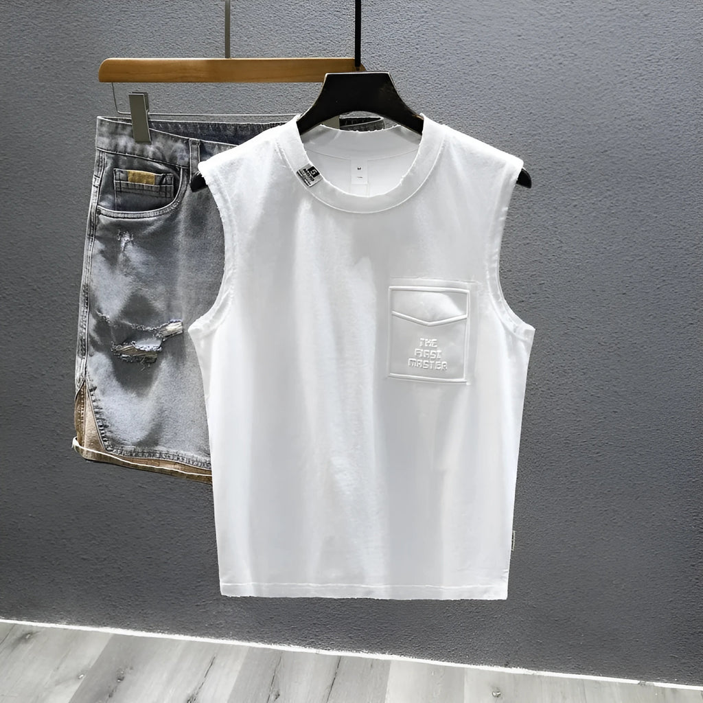 Cotton sleeveless t-shirt loose fit in black or white colour with straight hem design