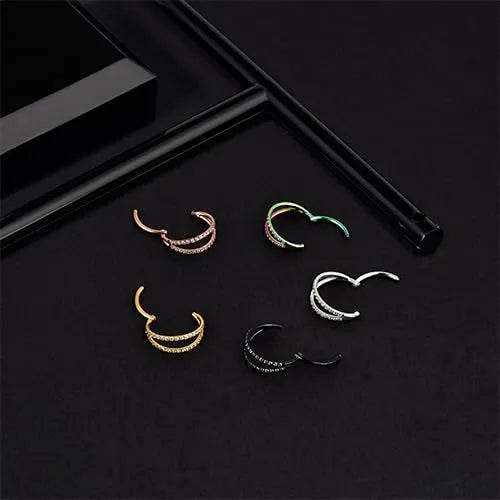 G23 titanium alloy nose ring with zircon stone in gold and steel colours showing 1.2mm gauge stud