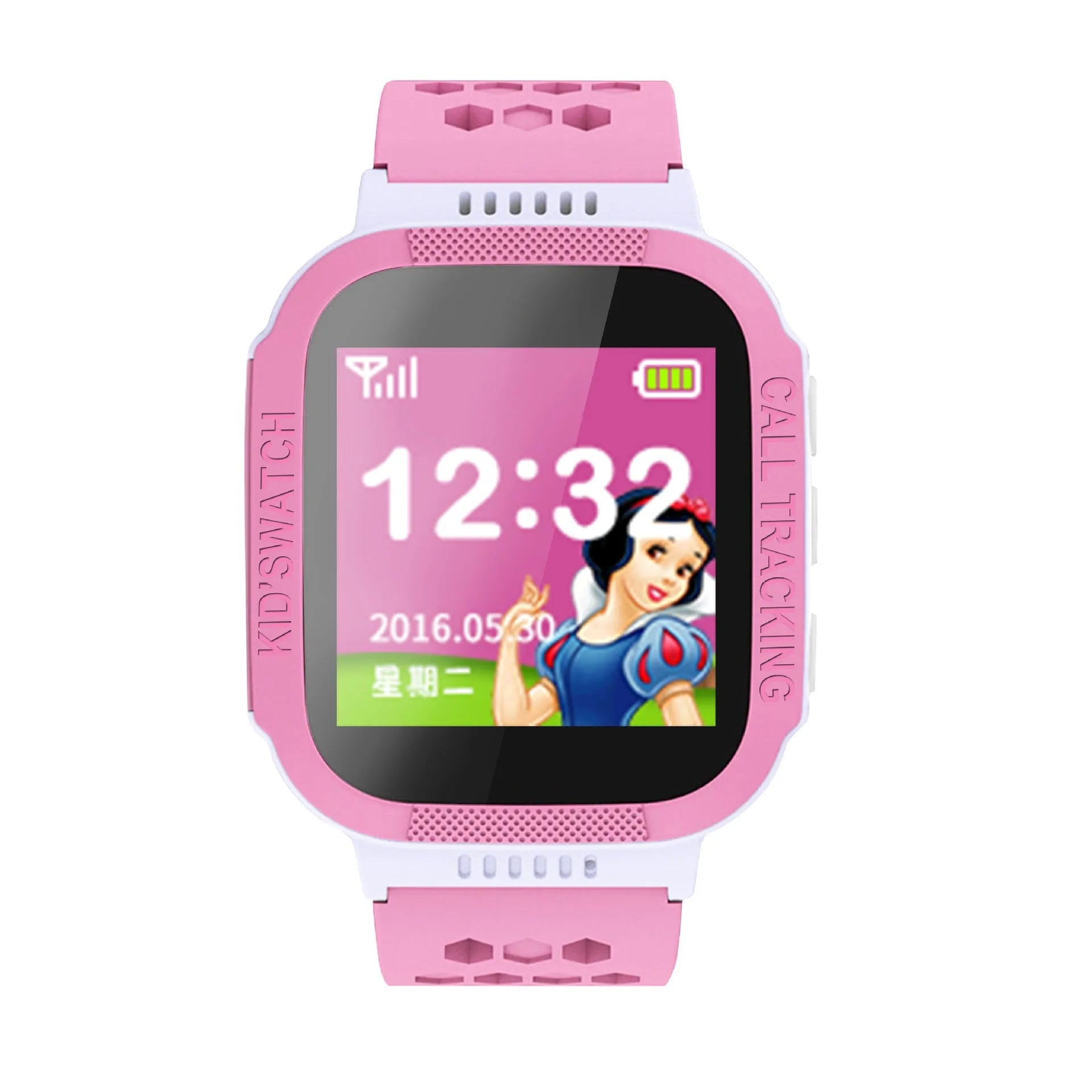Blue children's phone watch with 1.44-inch IPS touchscreen displayed on wrist.