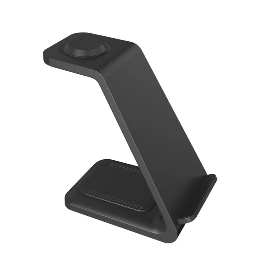 White upright wireless charging phone holder with Type-C cable on desk