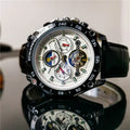 Men's automatic mechanical watch with 12mm case in various colour combinations including silver, black, and black with gold