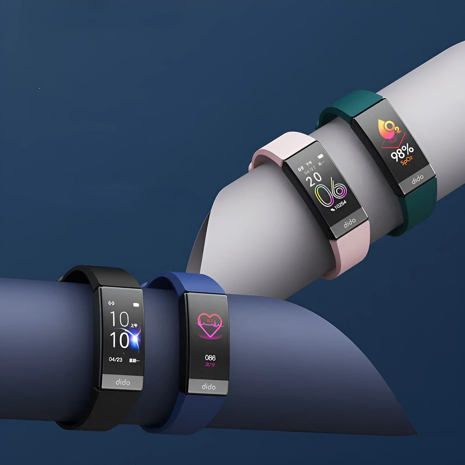 Black smart health bracelet with ECG and blood pressure monitoring on wrist