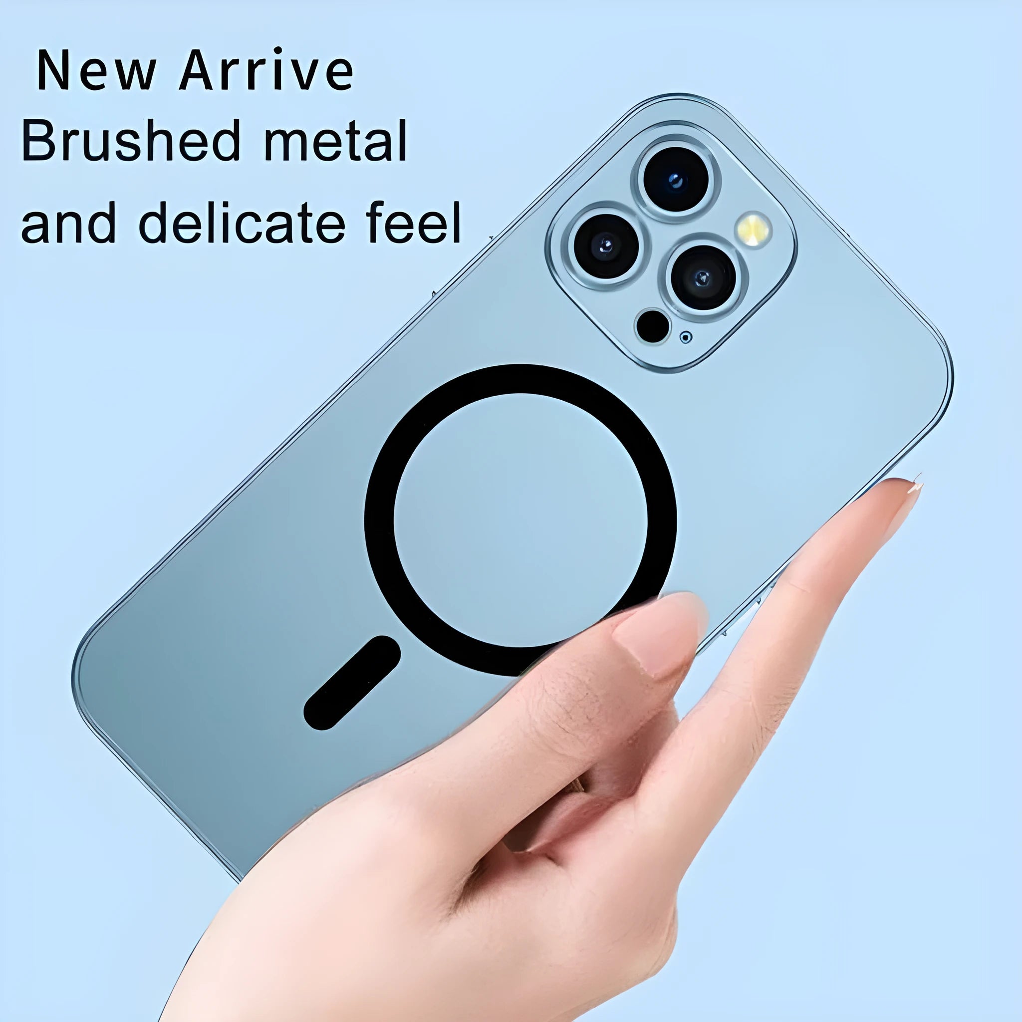 Aluminium alloy and PC magnetic iPhone case with lens protector for iPhone 12, 13, 14 models in black, blue, gold, purple, silver.