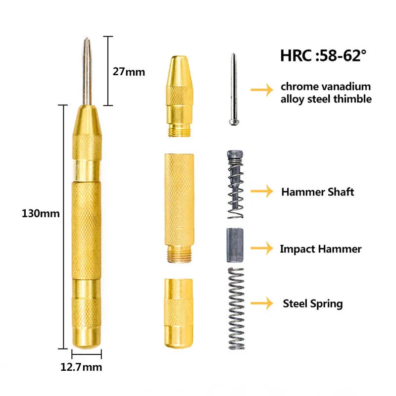 High speed steel cone step drill bits and a centre punch tool set for metal drilling.